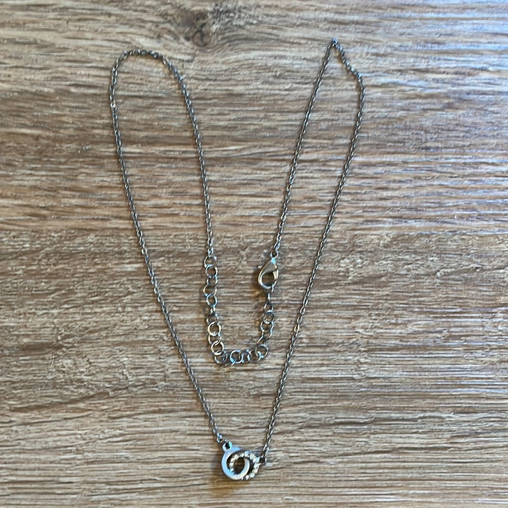 Handmade Gunmetal Interlocking Circle Necklace with Rhinestone Detail